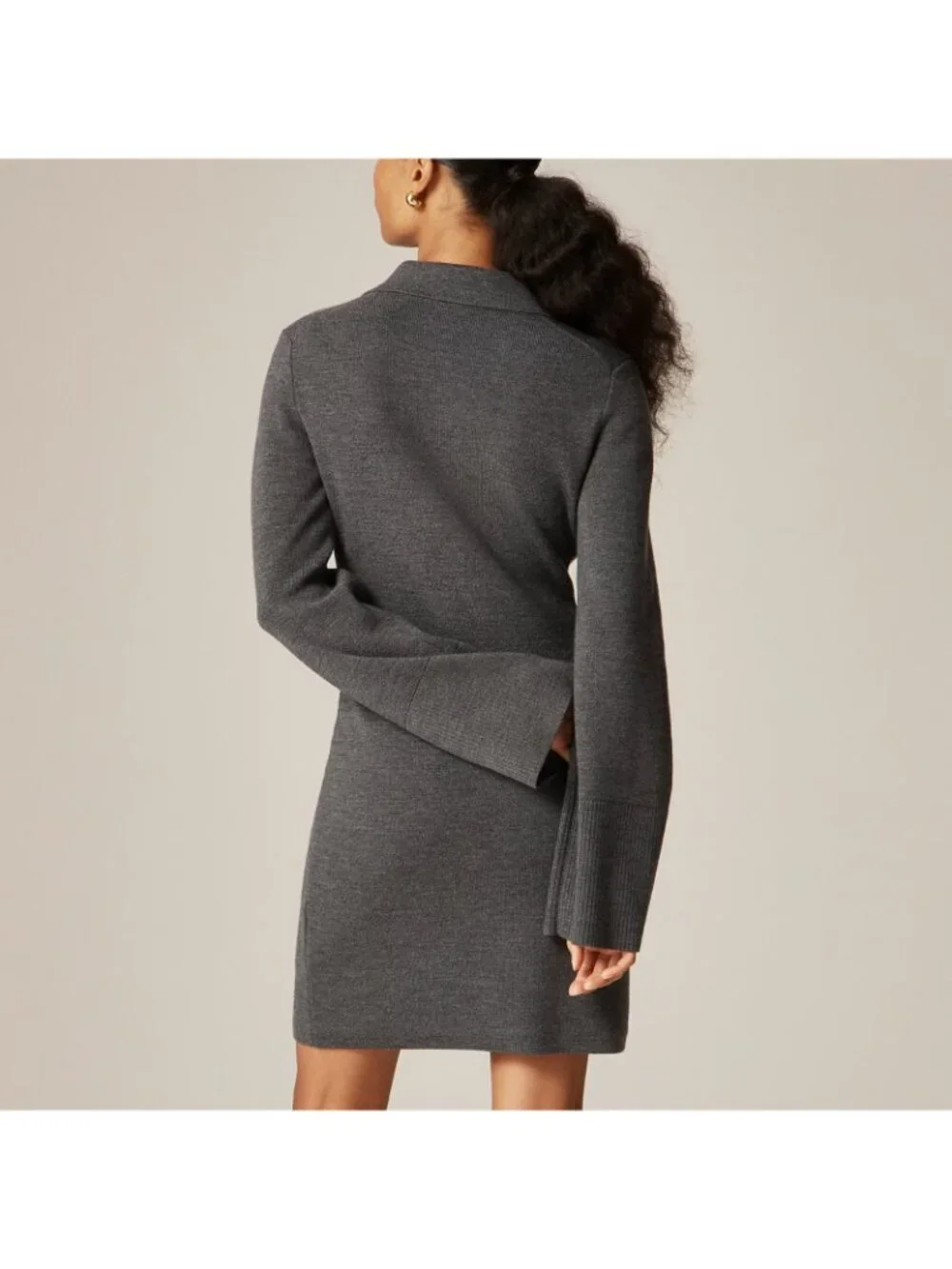 NWT J.Crew Bell-sleeve Mini Sweater Dress in Heather Carbon Merino Wool M